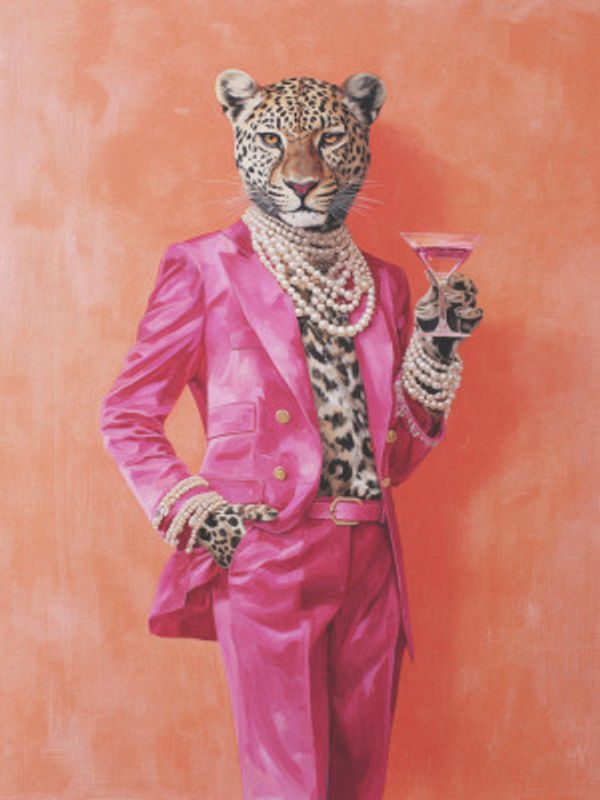 Leopard Dressed In Pink Satin Suit