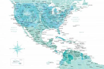 Aquamarine map of USA and Mexico
