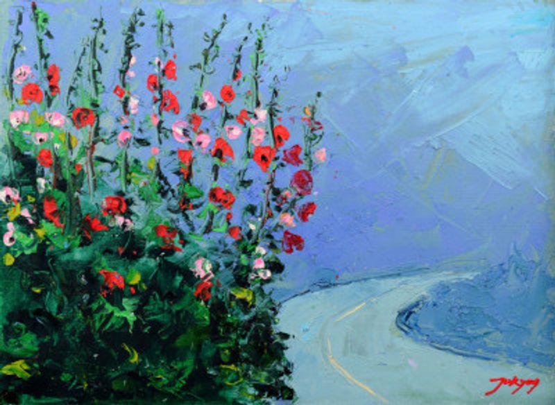 Hollyhock Oil On Canvas