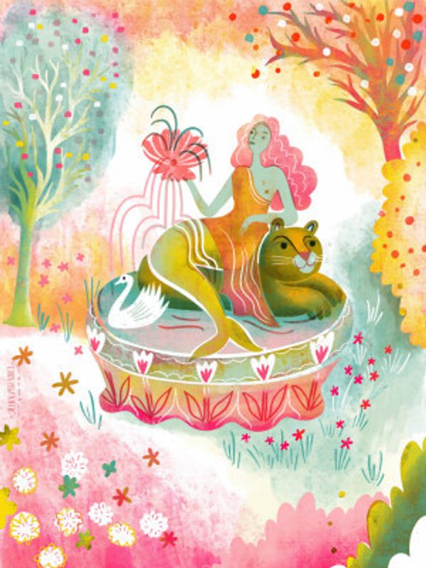 Mermaid Fountain On Tiger With Swan