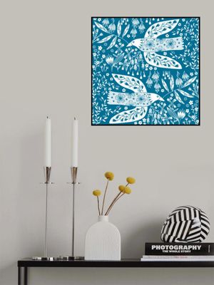 Peace Doves And Flowers White On Teal Green