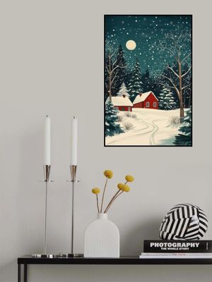 Red Houses and Snowy night sky