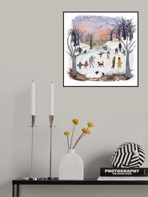 Skating at the Park, winter art, whimsical fun