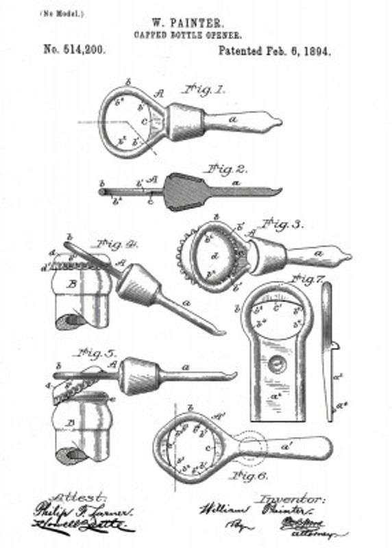 Capped Bottle Opener Patent 1894
