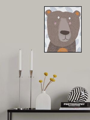 Cute Brown Bear with Grey Leaf Pattern by Artist Carla