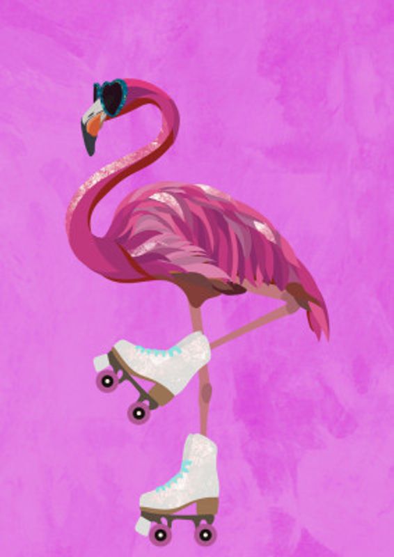 Pink Flamingo Roller Skating