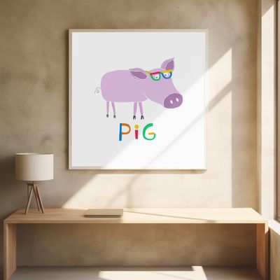Cute Pink Pig with Funny Colorful Glasses by Artist Carla Daly