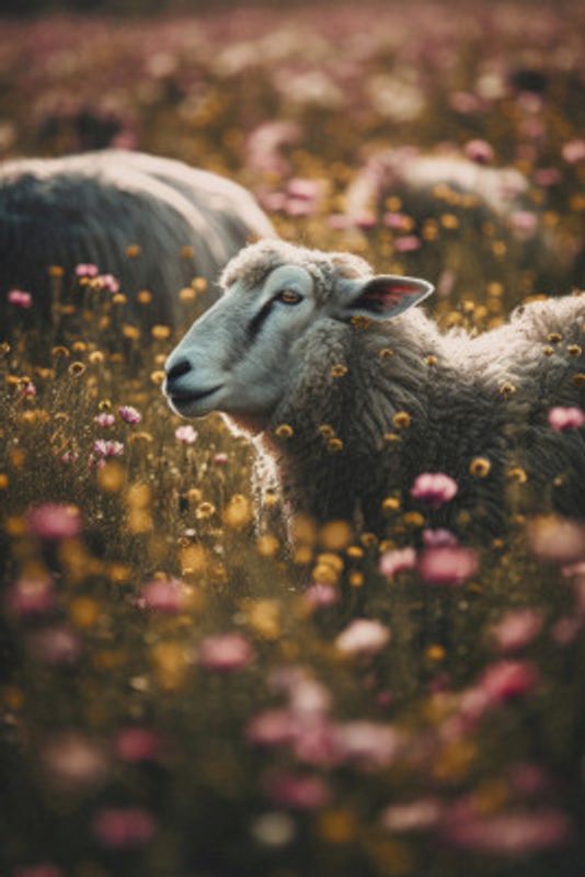 Sheep Among Wildflowers
