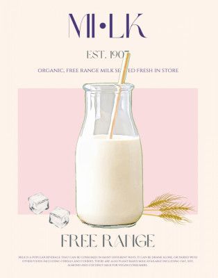 Organic Free Range Milk in a Clear Bottle with Straw
