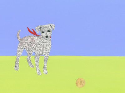 A Playful Dog Wearing a Red Scarf