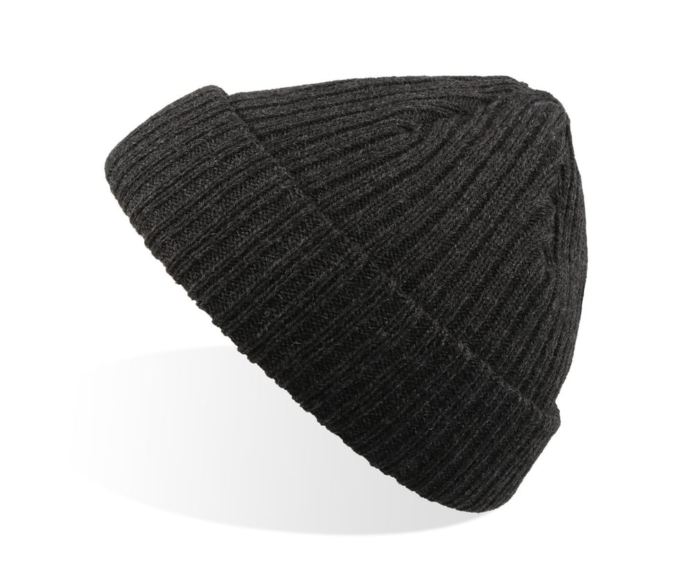 Atlantis Nero Melange beanie fold up rib