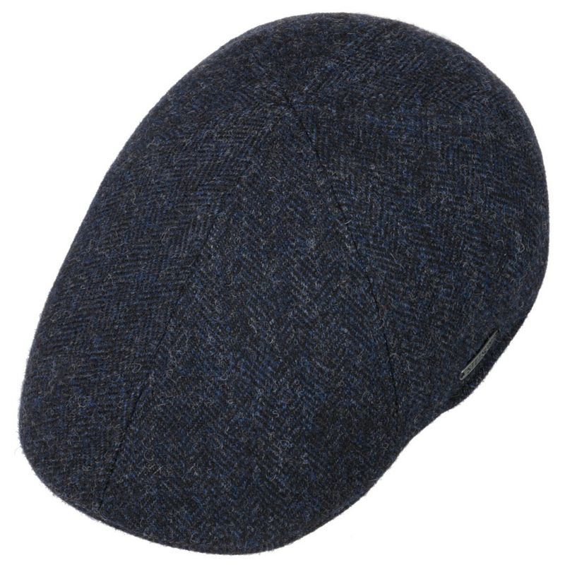 Texas Woolrich Herringbone Flat Cap Black/Blue - Stetson