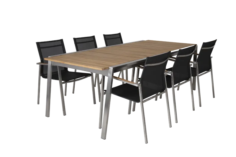 Brafab Naos Matbord 100x220-320 cm Rostfritt Stål/Teak