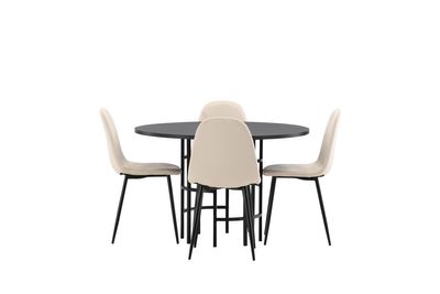 Venture Home Polar & Copenhagen 4 st Matstolar Beige + Runt Matbord ⌀115 Svart