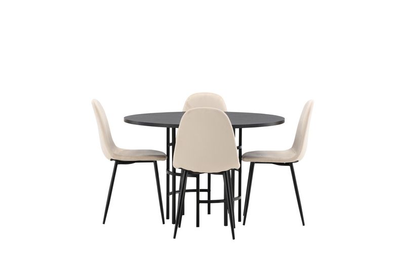 Venture Home Polar & Copenhagen 4 st Matstolar Beige + Runt Matbord ⌀115 Svart