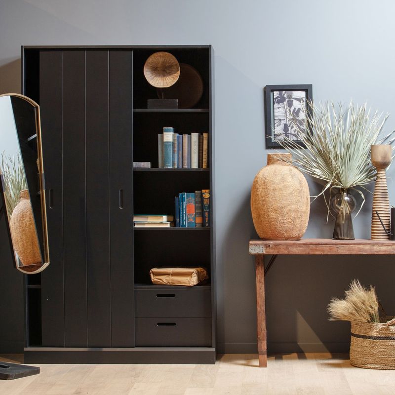 WOOOD MOVE Skjutdörrsskåp i Gran Mattsvart [FSC]