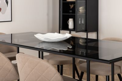 Venture Home Leif & Velvet Rektangulärt Matbord 200 x 90 Svart + 6 st Matstolar Beige