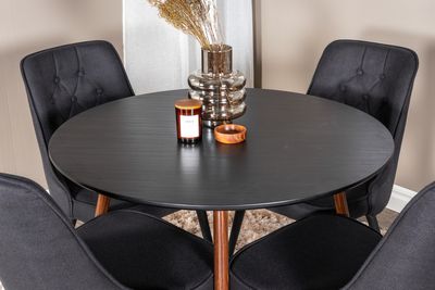 Venture Home Plaza & Velvet Deluxe Runt Matbord ⌀100 Svart + 4 st Matstolar Svart