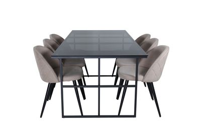 Venture Home Leif & Velvet Rektangulärt Matbord 200 x 90 Svart + 6 st Matstolar Beige