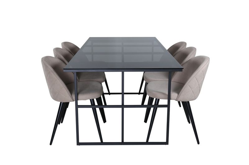Venture Home Leif & Velvet Rektangulärt Matbord 200 x 90 Svart + 6 st Matstolar Beige