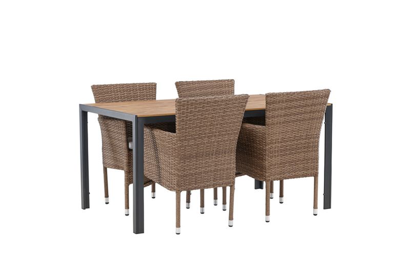 Venture Home Malina & Break 4 st Matstolar Natur + Rektangulärt Matbord 150 x 90 Svart