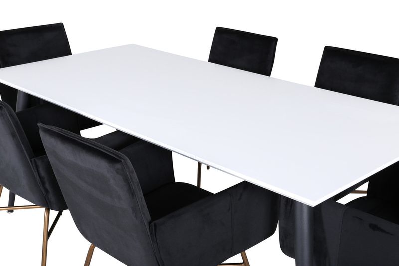 Venture Home Jimmy & Petra Rektangulärt Matbord 195 x 90 Vit + 6 st Matstolar Svart