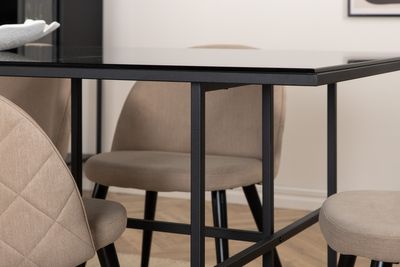 Venture Home Leif & Velvet Rektangulärt Matbord 200 x 90 Svart + 6 st Matstolar Beige