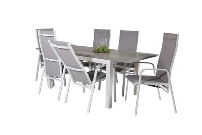 Venture Home Albany & Copacabana Rektangulärt Matbord 152 x 90 Vit + 6 st Reclinerstolar Grå