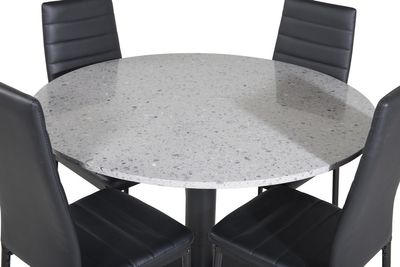 Venture Home Slim & Razzia 4 st Matstolar Svart + Runt Matbord Ø106 Grå