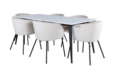 Venture Home Berit & Jimmy 6 st Matstolar Beige + Rektangulärt Matbord 195 x 90 Vit