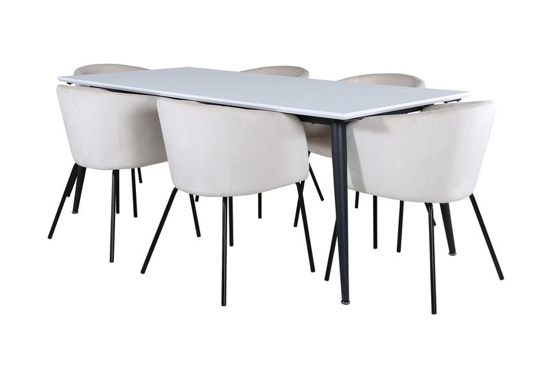 Venture Home Berit & Jimmy 6 st Matstolar Beige + Rektangulärt Matbord 195 x 90 Vit