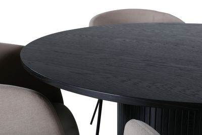 Venture Home Berit & Bianca 4 st Matstolar Beige + Runt Matbord ⌀110 Svart