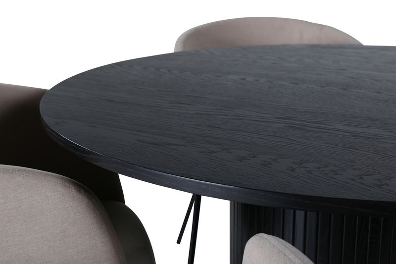 Venture Home Berit & Bianca 4 st Matstolar Beige + Runt Matbord ⌀110 Svart