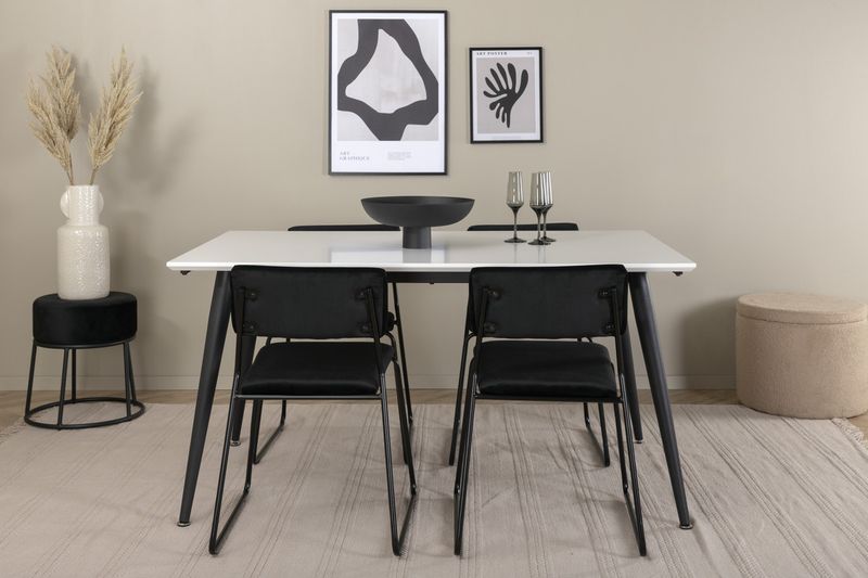 Venture Home Jimmy & Kenth Rektangulärt Matbord 150 x 90 Vit + 4 st Matstolar Svart