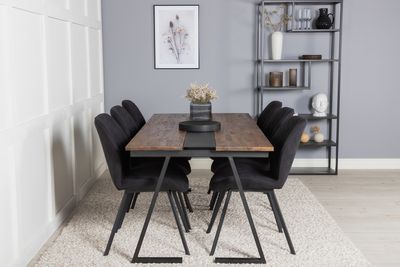 Venture Home Gemma & Jakarta 6 st Matstolar Svart + Rektangulärt Matbord 200 x 90 Svart