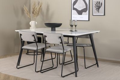 Venture Home Jimmy & Kenth Rektangulärt Matbord 150 x 90 Vit + 4 st Matstolar Grå