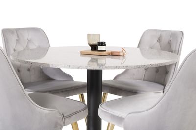 Venture Home Razzia & Velvet Deluxe Runt Matbord ⌀106 Grå + 4 st Matstolar Grå