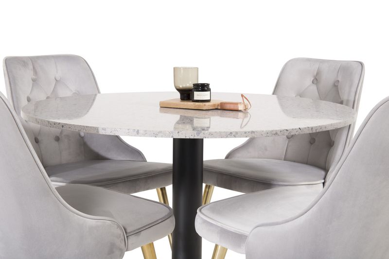 Venture Home Razzia & Velvet Deluxe Runt Matbord ⌀106 Grå + 4 st Matstolar Grå