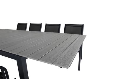 Venture Home Levels & Santorini Rektangulärt Matbord 160 x 100 Svart + 8 st Matstolar Svart