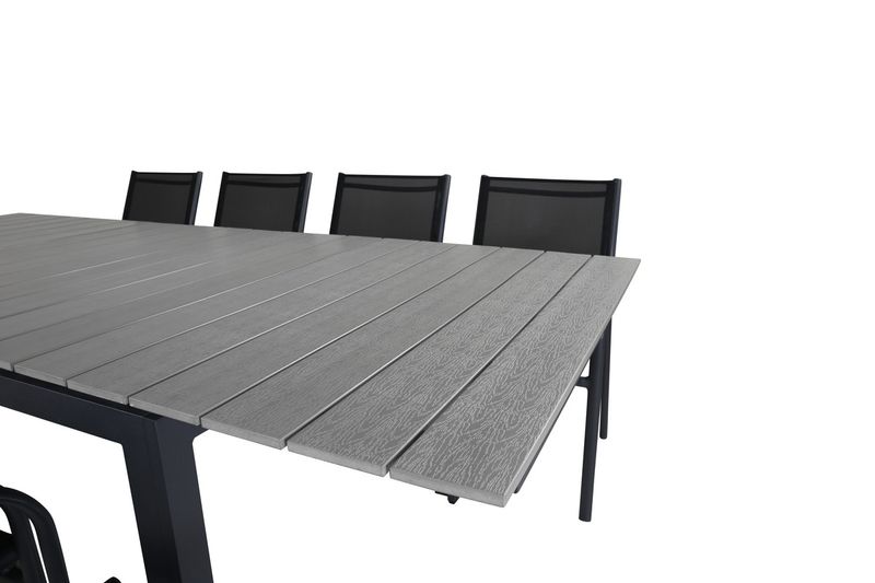 Venture Home Levels & Santorini Rektangulärt Matbord 160 x 100 Svart + 8 st Matstolar Svart