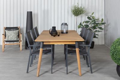 Venture Home Julian & Copacabana Rektangulärt Matbord 210 x 100 Natur + 6 st Matstolar Svart