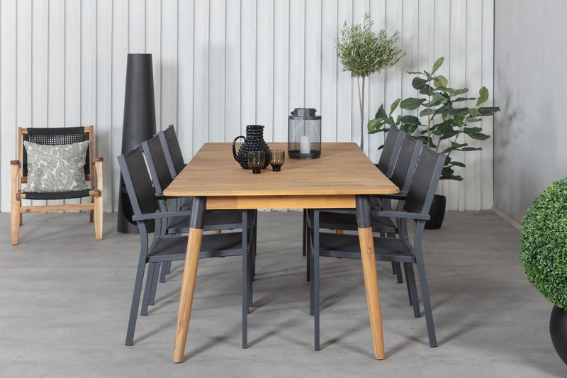 Venture Home Julian & Copacabana Rektangulärt Matbord 210 x 100 Natur + 6 st Matstolar Svart