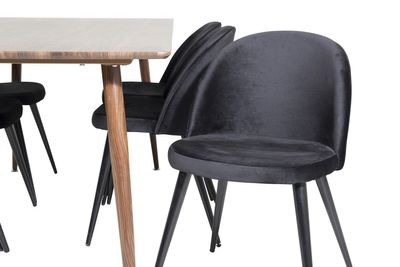Venture Home Polar & Velvet Rektangulärt Matbord 180 x 75 x 90 Valnöt + 6 st Matstolar Svart