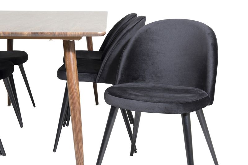 Venture Home Polar & Velvet Rektangulärt Matbord 180 x 75 x 90 Valnöt + 6 st Matstolar Svart