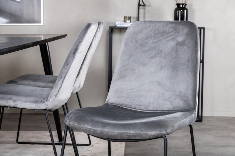 Venture Home Muce & Dipp 6 st Matstolar Grå + Rektangulärt Matbord 180 x 90 Svart