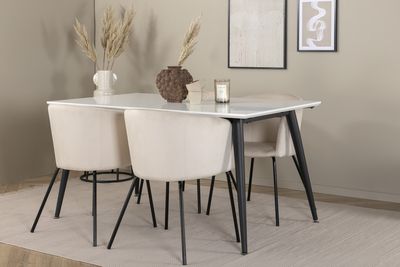 Venture Home Berit & Jimmy 4 st Matstolar Beige + Rektangulärt Matbord 150 x 90 Vit