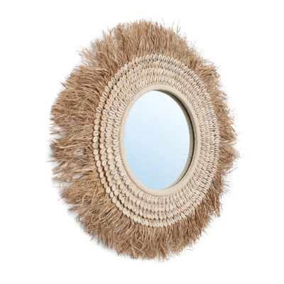 Bazar Bizar The Raffia Cowrie Spegel - Naturvit