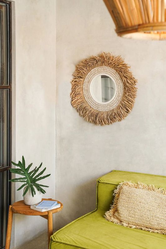 Bazar Bizar The Raffia Cowrie Spegel - Naturvit