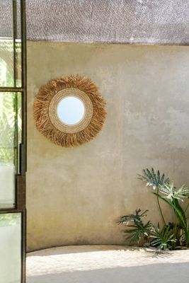 Bazar Bizar The Raffia Cowrie Spegel - Naturvit
