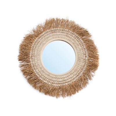 Bazar Bizar The Raffia Cowrie Spegel - Naturvit